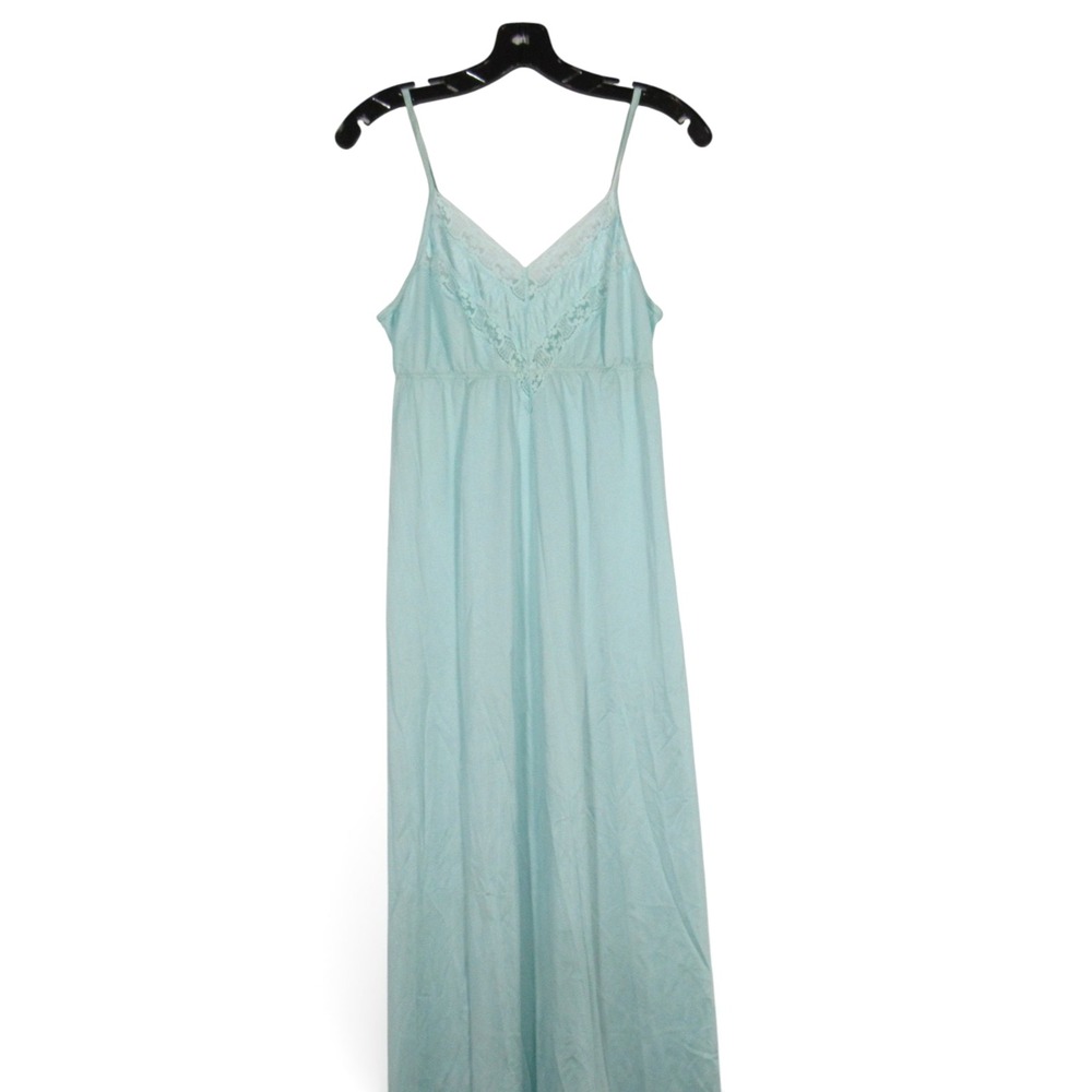 VTG HENSON KICKERNICK Blue NYLON Sheer Lace Bodice LOUNGE NIGHTGOWN Sz 34